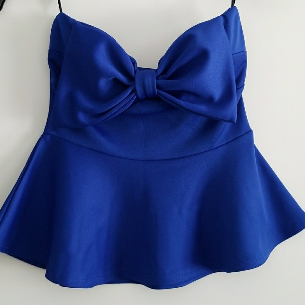 Blue bow tube top